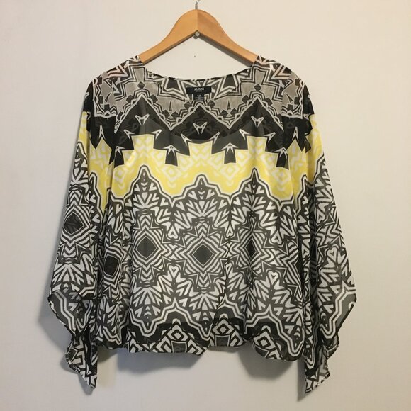 Alfani Modern Geometric Retro Print Bell Sleeve Cover Top & Cami - Picture 1 of 16